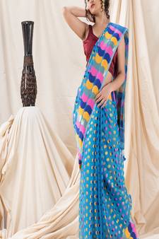 Traditional Sky Blue Ball Soft Dhakai Jamdani Saree Without Blouse