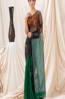 Traditional Black Dark Green Cotton Silk Fancy Jamdani Saree