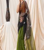 Traditional Black Moss Green Cotton Silk Fancy Jamdani Saree