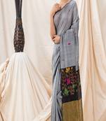 Traditional Silver Grey Soft Cotton Jamdani Saree