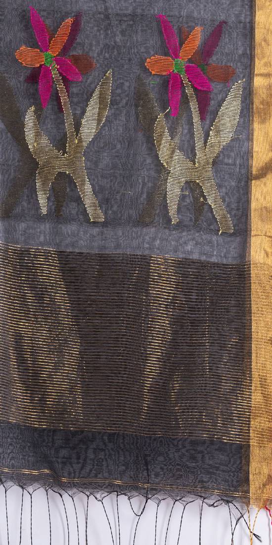 Traditional Black Cotton Silk Fancy Jamdani Saree