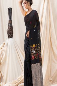 Traditional Black Soft Cotton Jamdani Saree