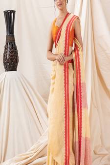 Traditional Naple Yellow Handloom Soft Linen Saree