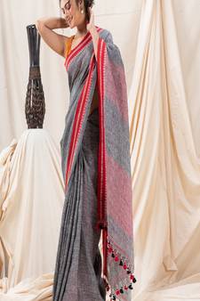 Traditional Grey Handloom Soft Linen Saree