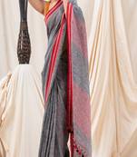 Traditional Grey Handloom Soft Linen Saree