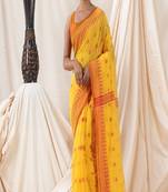 Traditional Yellow Cotton Blend Handloom Saree