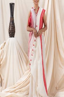 Traditional White Soft Linen Tangail Saree