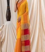 Traditional Yellow Cotton Blend Handloom Saree