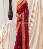 Traditional Maroon Cotton Blend Handloom Saree