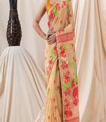 Traditional Tan Flower Soft Dhakai Jamdani Saree Without Blouse