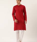 Red embroidered viscose rayon men-kurtas