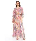 Multicolor African Print Silkmul Kaftan With Tassels