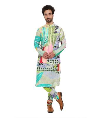 Monet Tropical Print Dupion Silk Bandi With Silkmul Kurta And Churidar 1