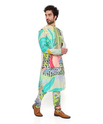 Monet Tropical Print Dupion Silk Bandi With Silkmul Kurta And Churidar 2