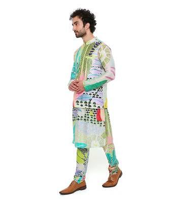 Monet Tropical Print Dupion Silk Bandi With Silkmul Kurta And Churidar 3
