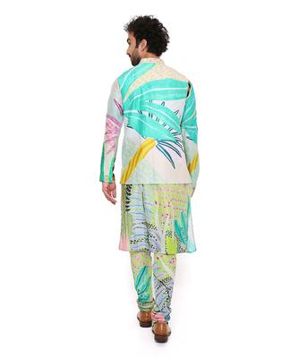 Monet Tropical Print Dupion Silk Bandi With Silkmul Kurta And Churidar 4