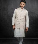 Nude Embroidered Nehru Jacket