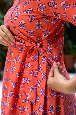 Weavllite Women's Peach  Pure Cotton Block printed Kurta Set 3