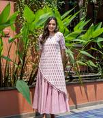 Weavllite Women's White  Pure Cotton Block printed Kurta
