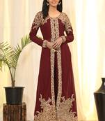 Maroon Embroidered Faux Georgette Salwar Up To 42" Size