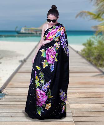 Hand Painted Pure Silk Satin Saree 1
