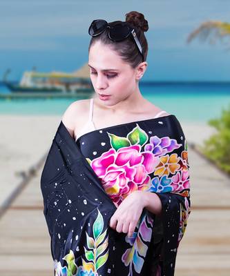 Hand Painted Pure Silk Satin Saree 2