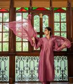 Weavllite Women's Mauve  Chinon Solid/Plain Kurta set