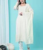 White Embroidered Georgette Ethnic-Kurtis Up To 42" Size
