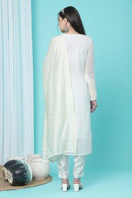 White Embroidered Georgette Ethnic-Kurtis Up To 42" Size 4
