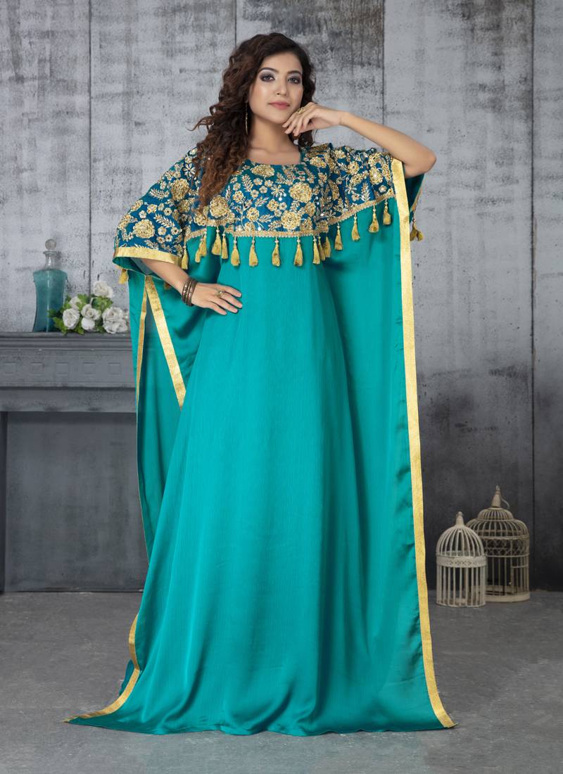 Green embroidered crepe islamic-kaftans