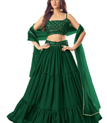 Green embroidered georgette semi stitched lehenga
