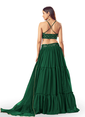 Green embroidered georgette semi stitched lehenga 2