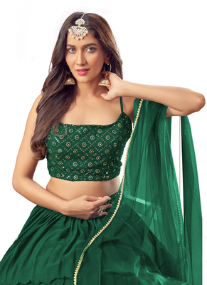 Green embroidered georgette semi stitched lehenga 3