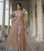 Beautiful Heavy Embroidery Work In Baby Pink Colour Butterfly Net Fabric For Girlish Party Looks