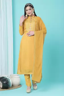 Mustard Embroidered Faux Cotton Silk Salwar Up To 42" Size