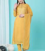 Mustard Embroidered Faux Cotton Silk Salwar Up To 42" Size