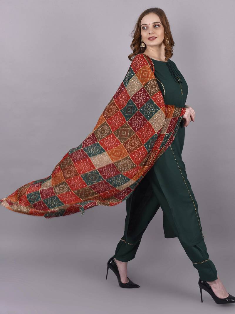 Wlosea Fashion Rayon Slub Lace Green stitched Kurta Set