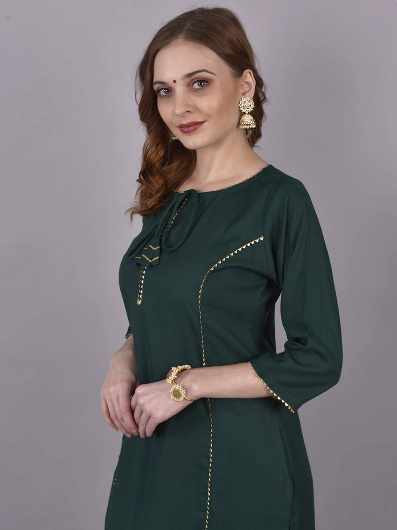 Wlosea Fashion Rayon Slub Lace Green stitched Kurta Set