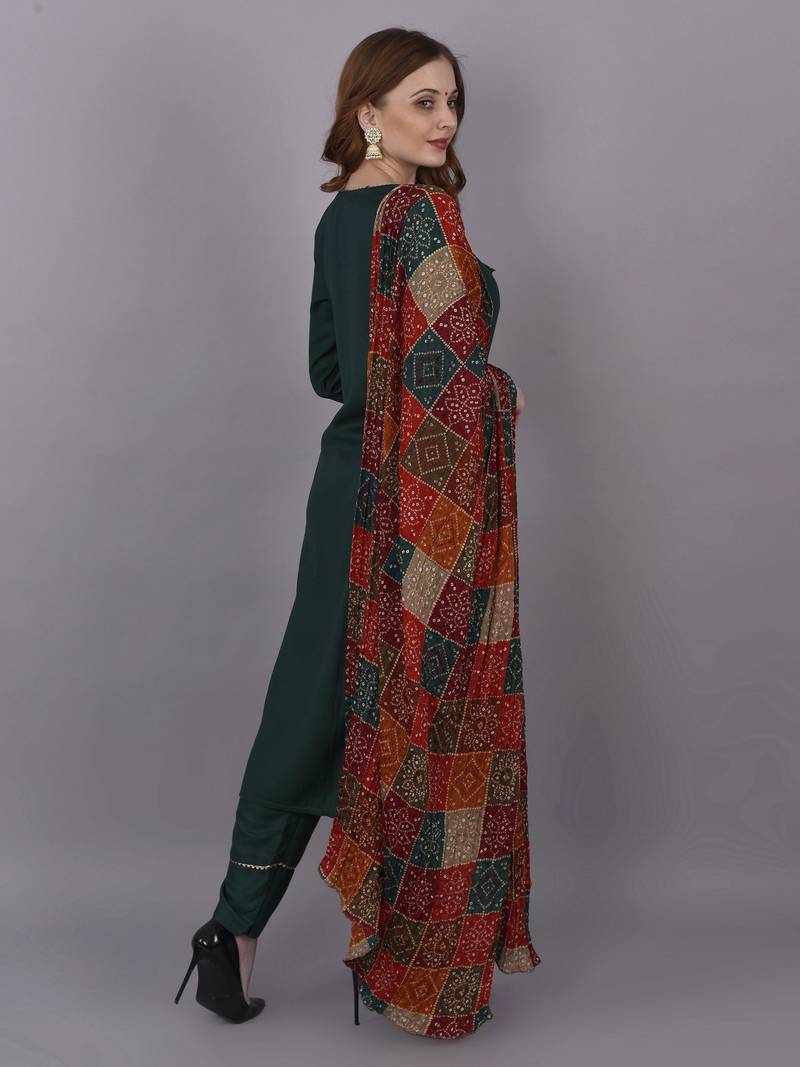 Wlosea Fashion Rayon Slub Lace Green stitched Kurta Set