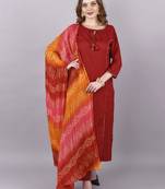 Wlosea Fashion Rayon Slub Lace Red stitched Kurta Set