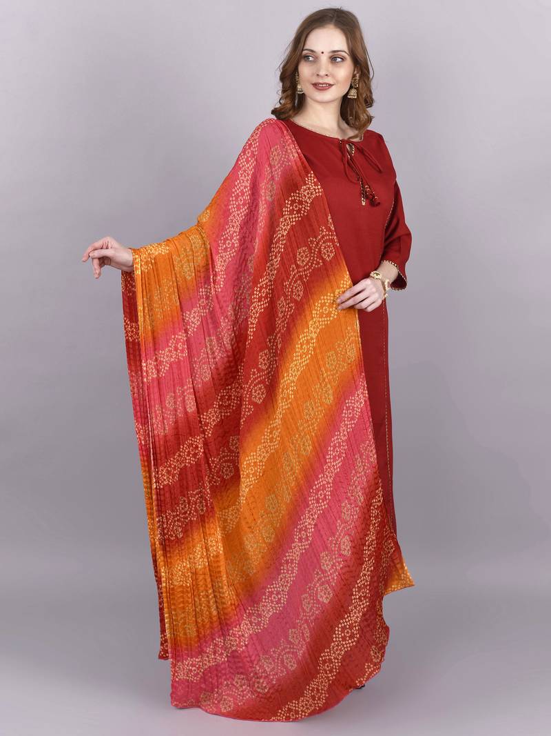 Wlosea Fashion Rayon Slub Lace Red stitched Kurta Set