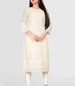Wlosea Fashion Georgette Chiffon Chikan Embroidery off White stitched Only Kurti