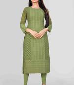 Wlosea Fashion Georgette Chiffon Chikan Embroidery Mehndi stitched Only Kurti
