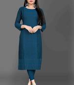 Wlosea Fashion Georgette Chiffon Chikan Embroidery Navy Blue stitched Only Kurti