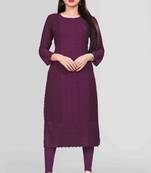 Wlosea Fashion Georgette Chiffon Chikan Embroidery Purple stitched Only Kurti