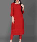 Wlosea Fashion Georgette Chiffon Chikan Embroidery Red stitched Only Kurti