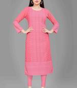 Wlosea Fashion Georgette Chiffon Chikan Embroidery Pink stitched Only Kurti