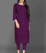 Wlosea Fashion Georgette Chiffon Chikankari Embroidery Purple stitched Only Kurti