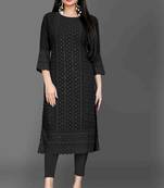 Wlosea Fashion Georgette Chiffon Chikankari Embroidery Black stitched Only Kurti