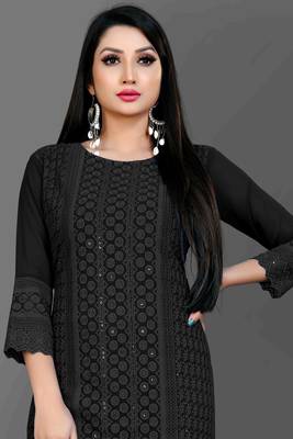 Wlosea Fashion Georgette Chiffon Chikankari Embroidery Black stitched Only Kurti 3
